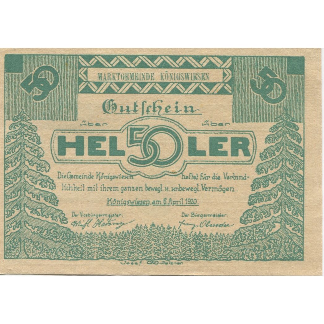 Billet, Autriche, Konigswiesen, 50 Heller, sapin 1921-05-31, SPL, Mehl:FS 464