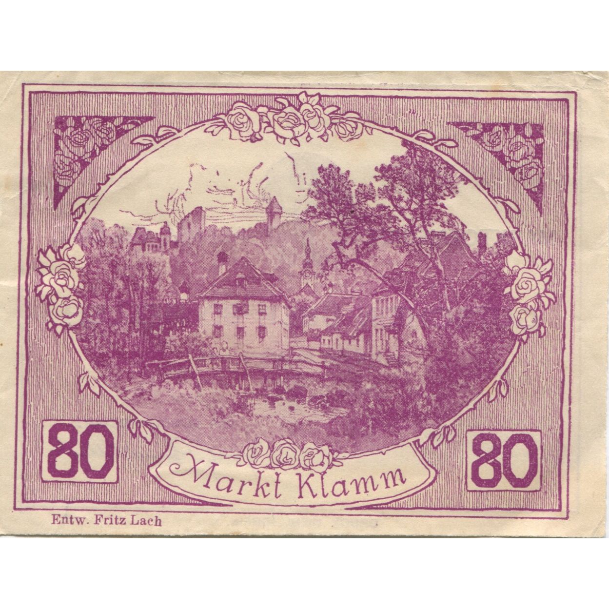 Billet, Autriche, Klamm, 80 Heller, village, 1921, 1921-04-30, SUP, Mehl:FS 453a