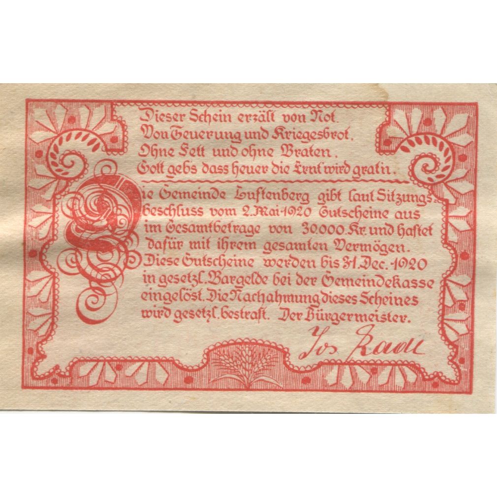 Banknote, Austria, Luftenberg, 20 Heller, château, 1920 AU(55-58) Mehl:FS 570e