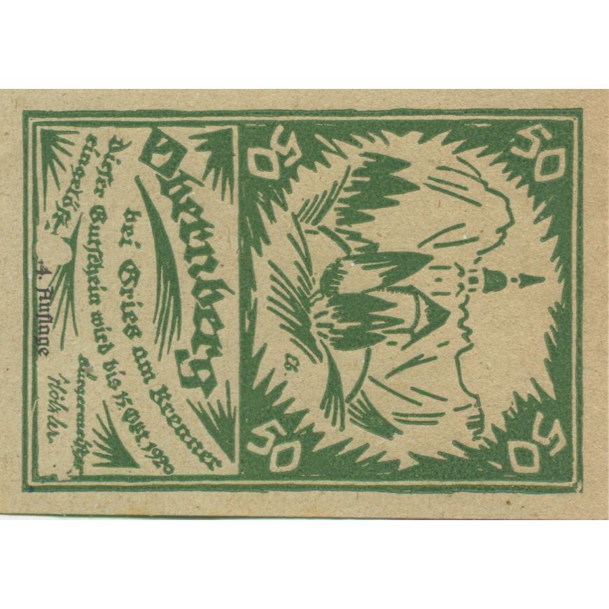 Banknote, Austria, Obernberg, 50 Heller, paysage, 1920 UNC(63) Mehl:FS 685Ia