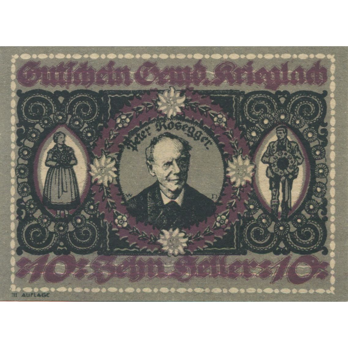 Banknote, Austria, Krieglach, 10 Heller, personnage, 1920 UNC(63) Mehl:FS 480a