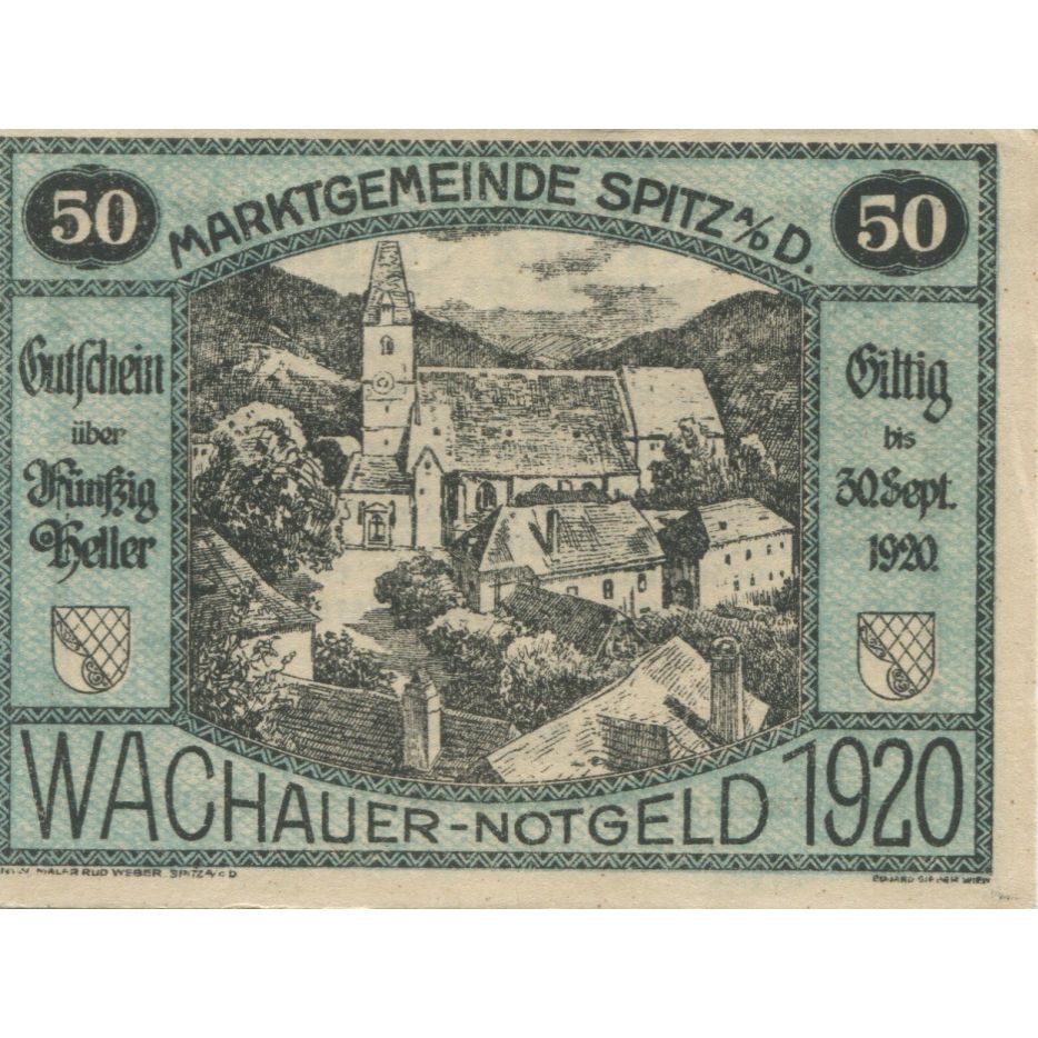 Banconote, Austria, Spitz, 50 Heller, village 1920-09-30, SPL Mehl:FS 197