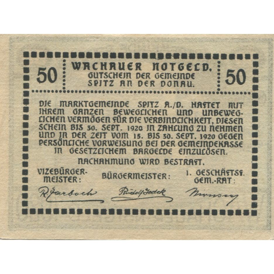 Banconote, Austria, Spitz, 50 Heller, village 1920-09-30, SPL Mehl:FS 197