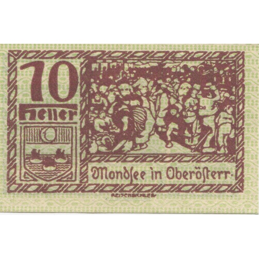 Biljet, Oostenrijk, Mondsee, 10 Heller, personnage 1920-12-31, SPL Mehl:FS 626a1