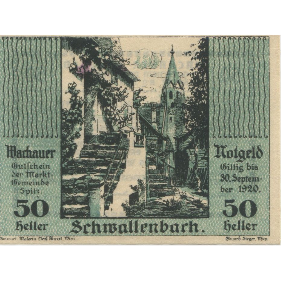 Banknote, Austria, Schwallenbach, 50Heller paysage 1920 UNC(63) Mehl:FS 1122.8II