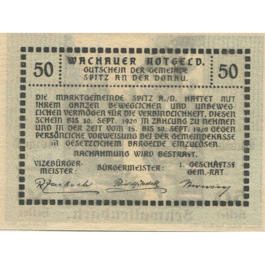 Banknote, Austria, Schwallenbach, 50Heller paysage 1920 UNC(63) Mehl:FS 1122.8II