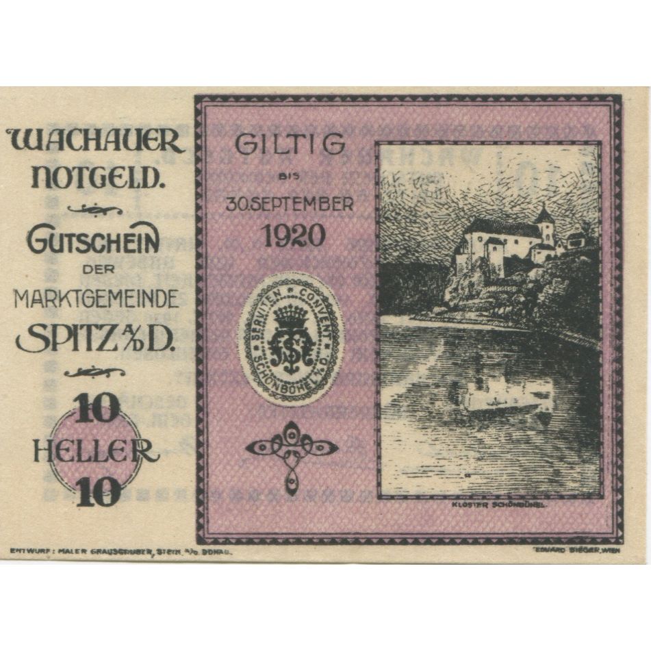 Billet, Autriche, Spitz, 10 Heller, château, 1920, 1920-09-30, SPL, Mehl:FS 197