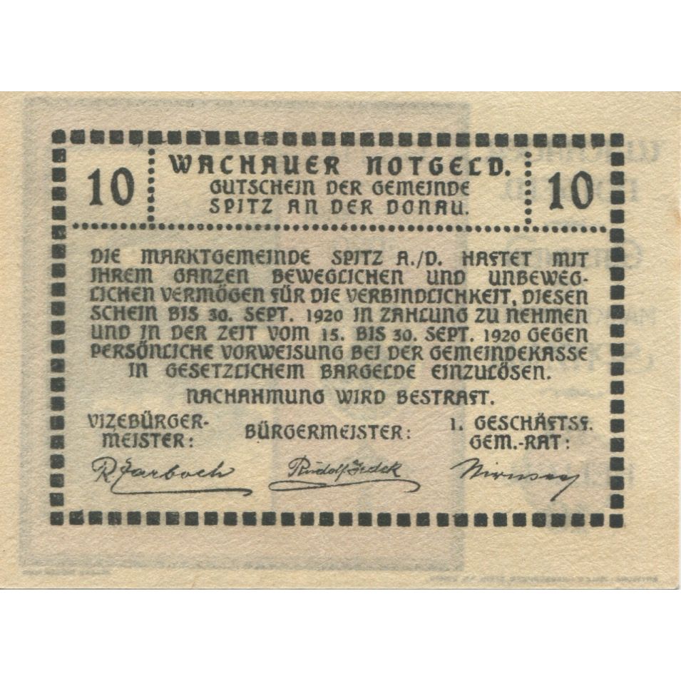 Billet, Autriche, Spitz, 10 Heller, château, 1920, 1920-09-30, SPL, Mehl:FS 197