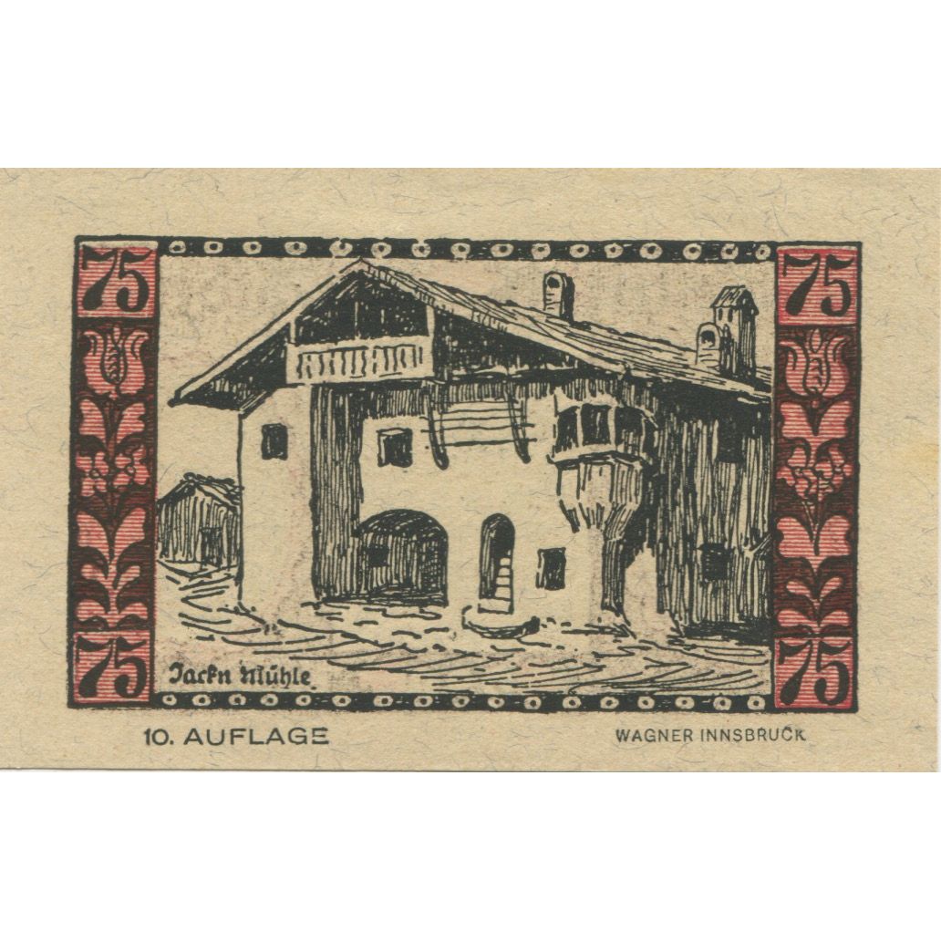 Billet, Autriche, Telfs, 75 Heller, portrait 1921-01-31, SPL Mehl:FS 1061a