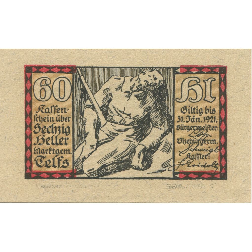 Biljet, Oostenrijk, Telfs, 60 Heller, village 1921-01-31, SPL Mehl:FS 1061a