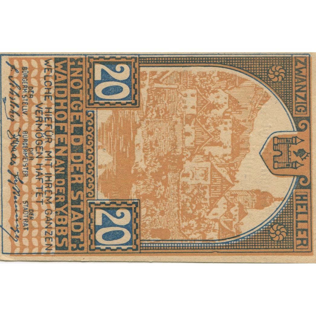 Banknote, Austria, Waidhofen, 20 Heller, village, 1920 UNC(63) Mehl:FS 1127IIc