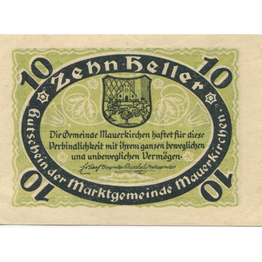 Banknote, Austria, Mauerkirchen, 10 Heller Blason, 1920, UNC(63), Mehl:FS 598IBc