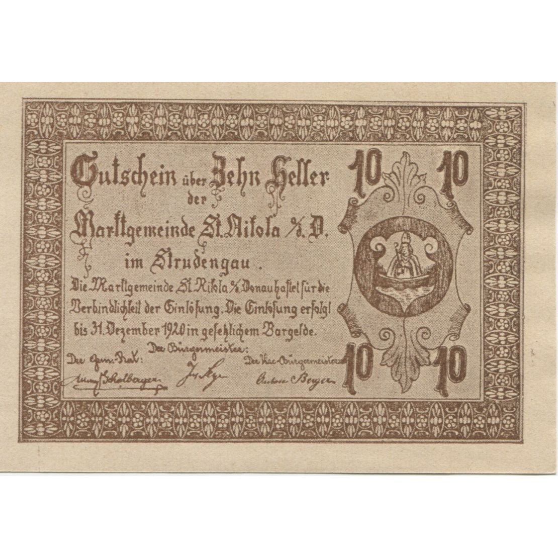 Banknote, Austria, St Nikola, 10 Heller, rocher, 1920 UNC(63) Mehl:FS 914IIIa