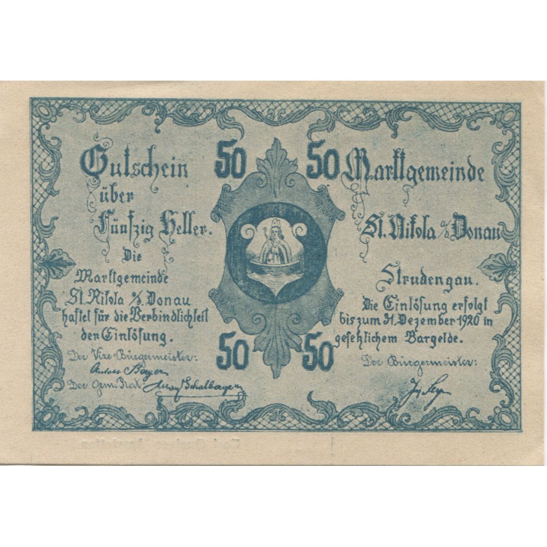 Banknote, Austria, St Nikola, 50 Heller, château, 1920 UNC(63) Mehl:FS 914IIIa
