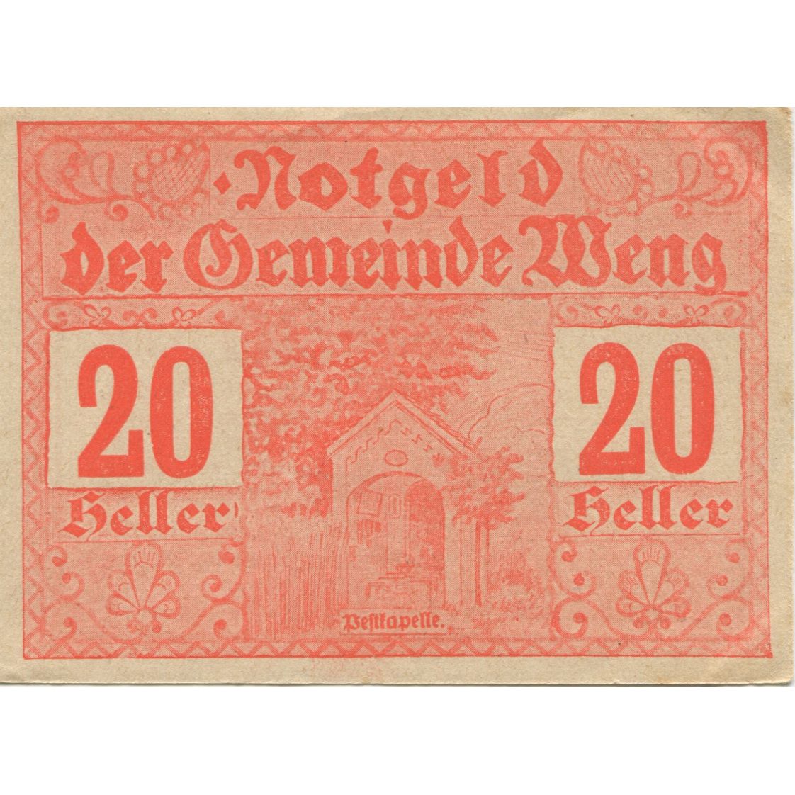 Banknote, Austria, Weng, 20 Heller, chapelle 1920-12-31, UNC(63), Mehl:FS 1171