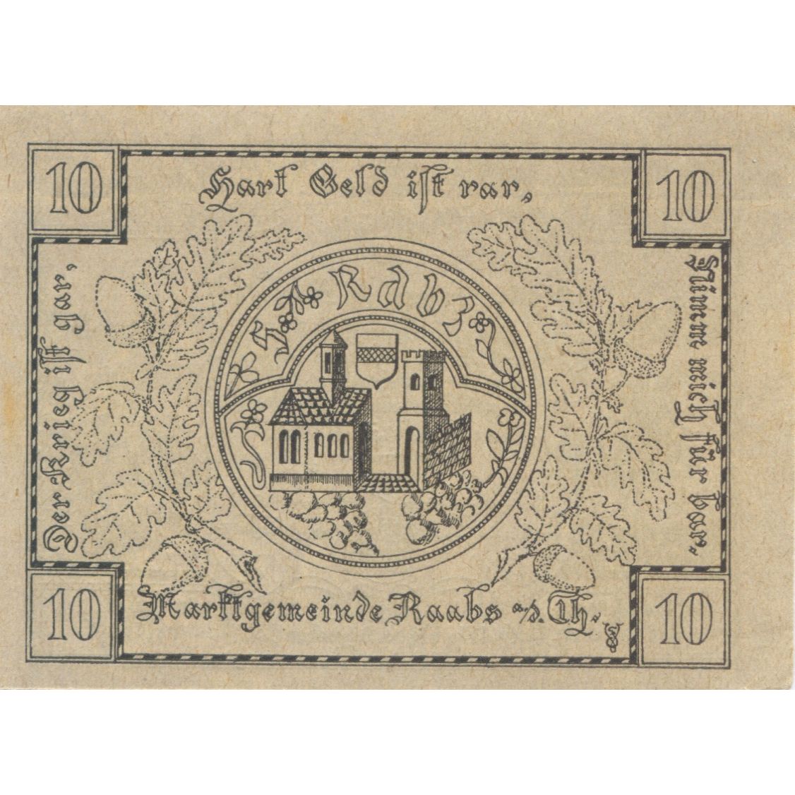 Banknote, Austria, Raab, 10 Heller, château, 1920, UNC(63), Mehl:FS 805