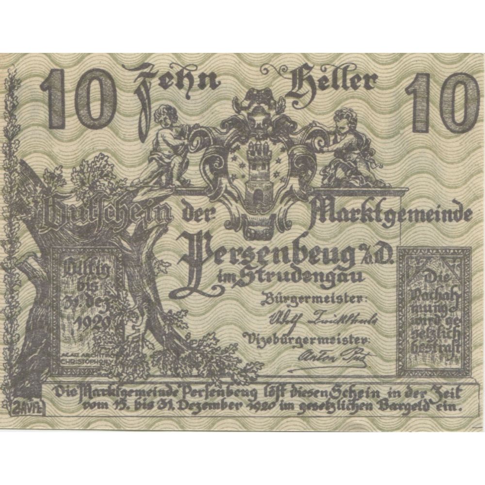 Banknote, Austria, Persenbeug, 10 Heller, arbre 1920-12-31, UNC(63) Mehl:FS 735I