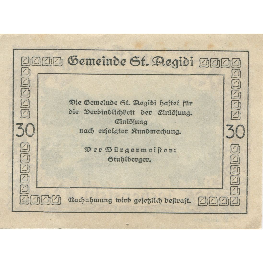 Banknote, Austria, St Aegidi, 30 Heller, rocher, 1920, UNC(63), Mehl:FS 127d