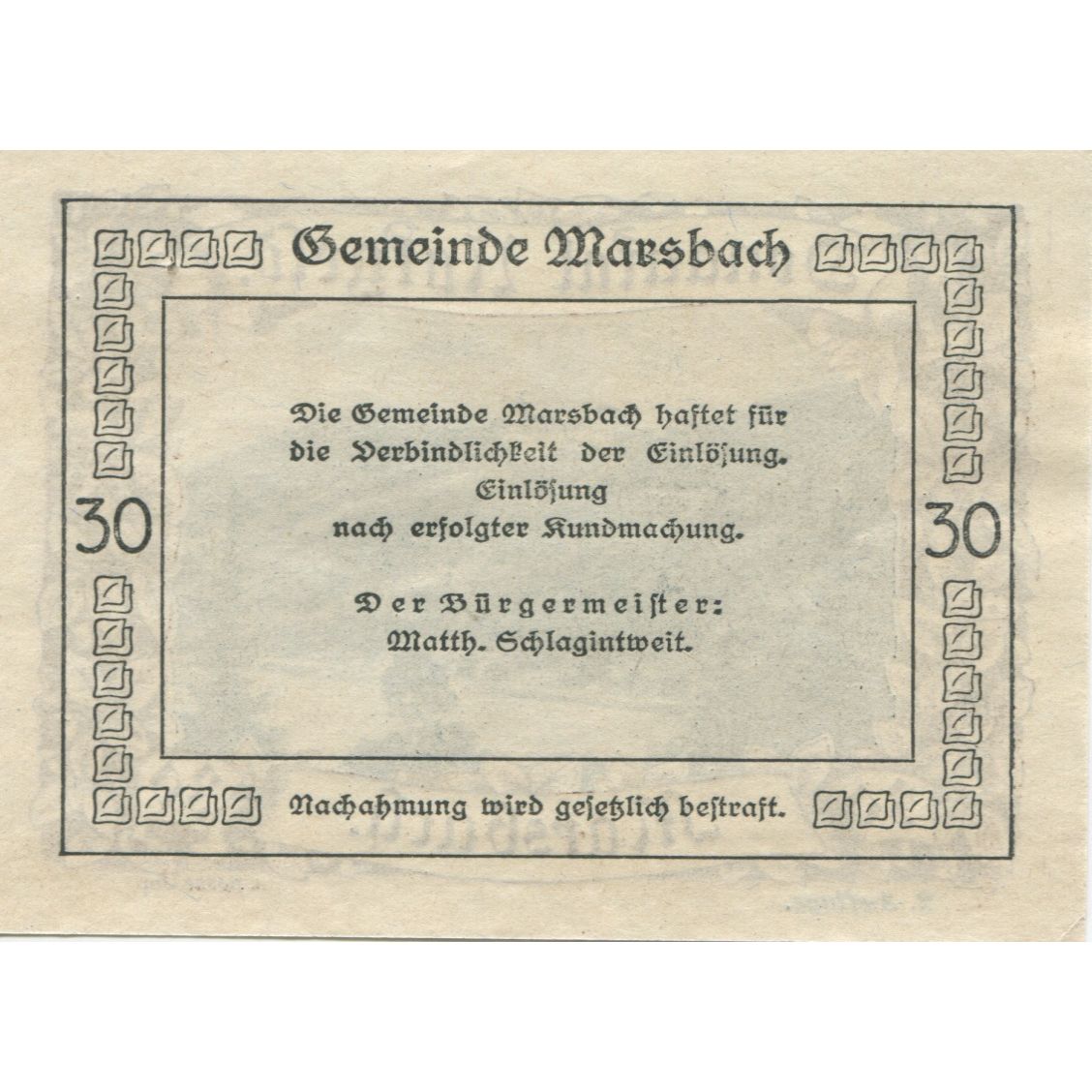 Banknote, Austria, Marsbach, 30 Heller, village, 1920, UNC(63), Mehl:FS 127d