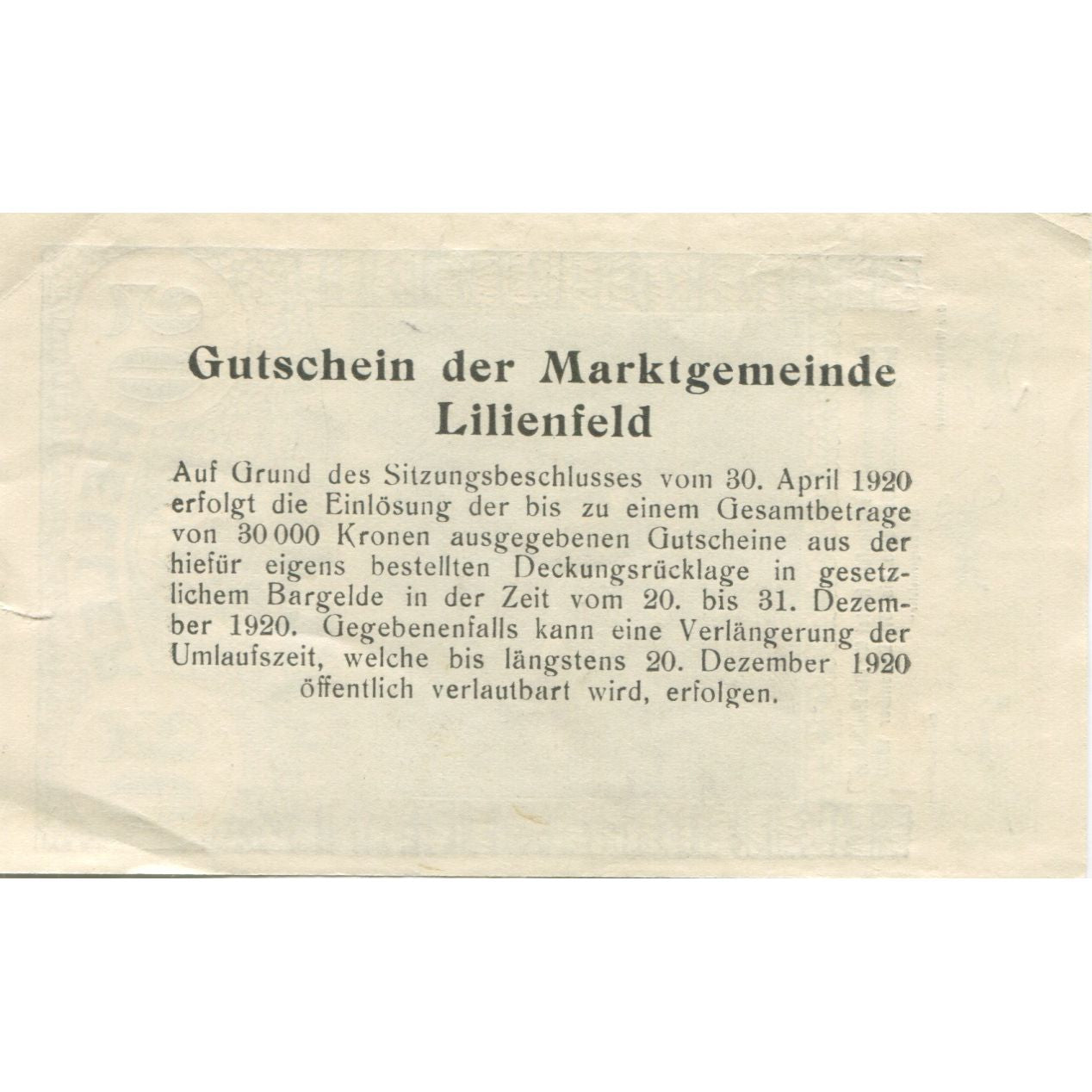 Banknote, Austria, Lilienfeld, 50 Heller, paysage, 1920 AU(55-58) Mehl:FS 523Ia