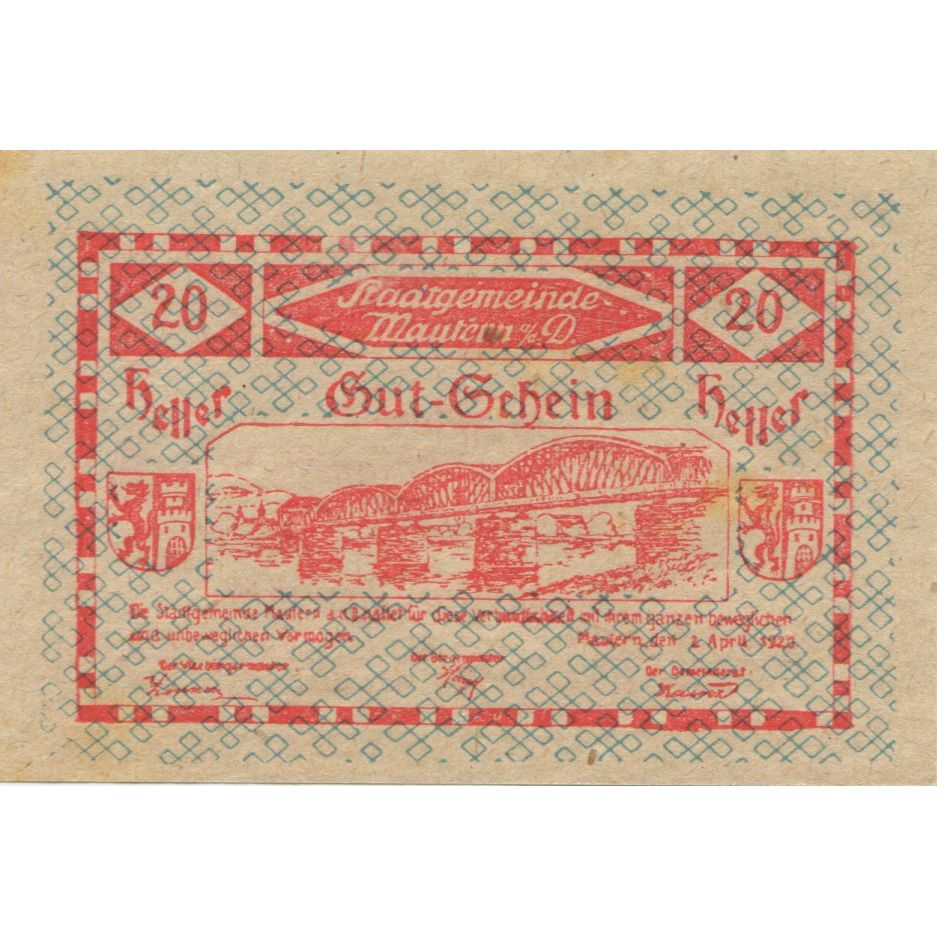 Banknote, Austria, Mautern, 20 Heller, pont 1920-12-31, UNC(63) Mehl:FS 600IAa
