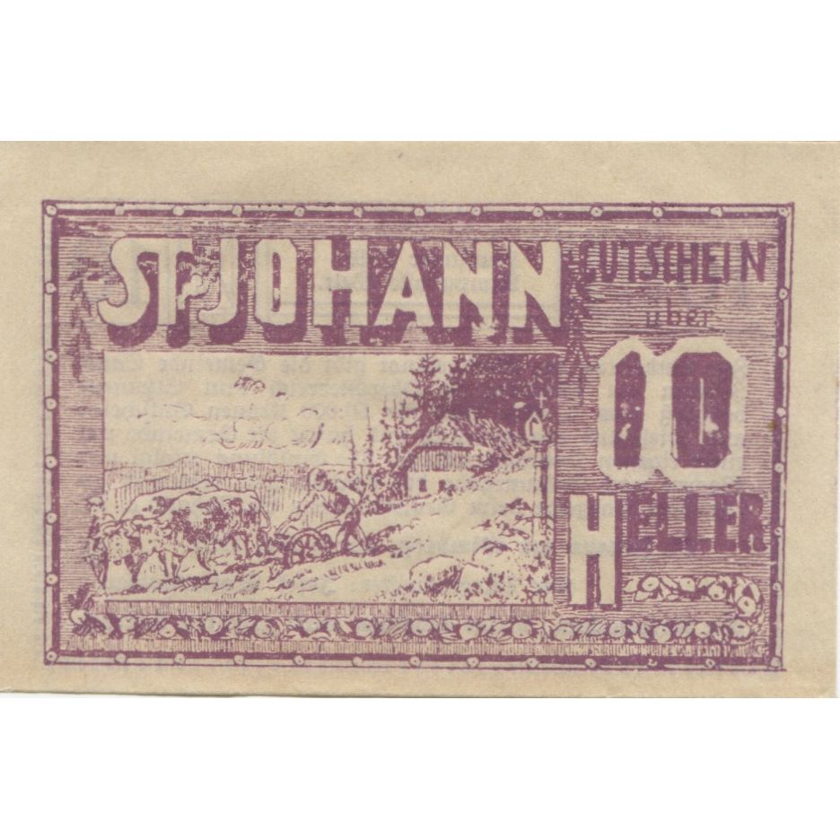 Banknote, Austria, St Johann, 10 Heller, paysage, 1920, UNC(63), Mehl:FS 894