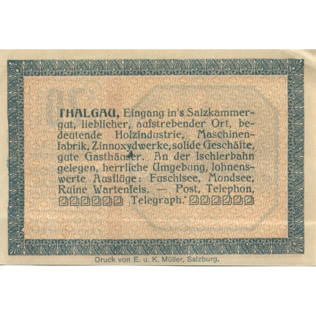 Banknote, Austria, Thalgau, 20 Heller, sapin 1920-09-30, UNC(63), Mehl:FS 1065a