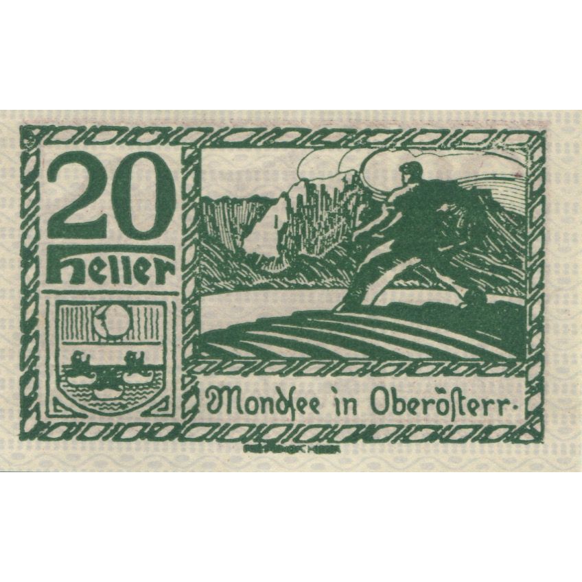 Banknote, Austria, Mondsee, 20 Heller, paysage, 1920 UNC(63) Mehl:FS 626a1