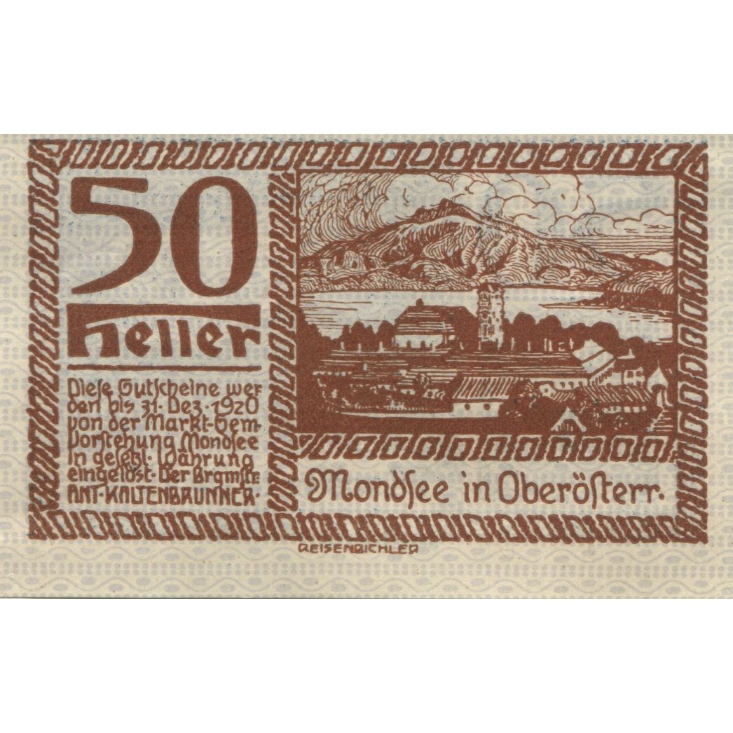 Banknote, Austria, Mondsee, 50 Heller, personnage, 1920 UNC(63 ) Mehl:FS 626a1