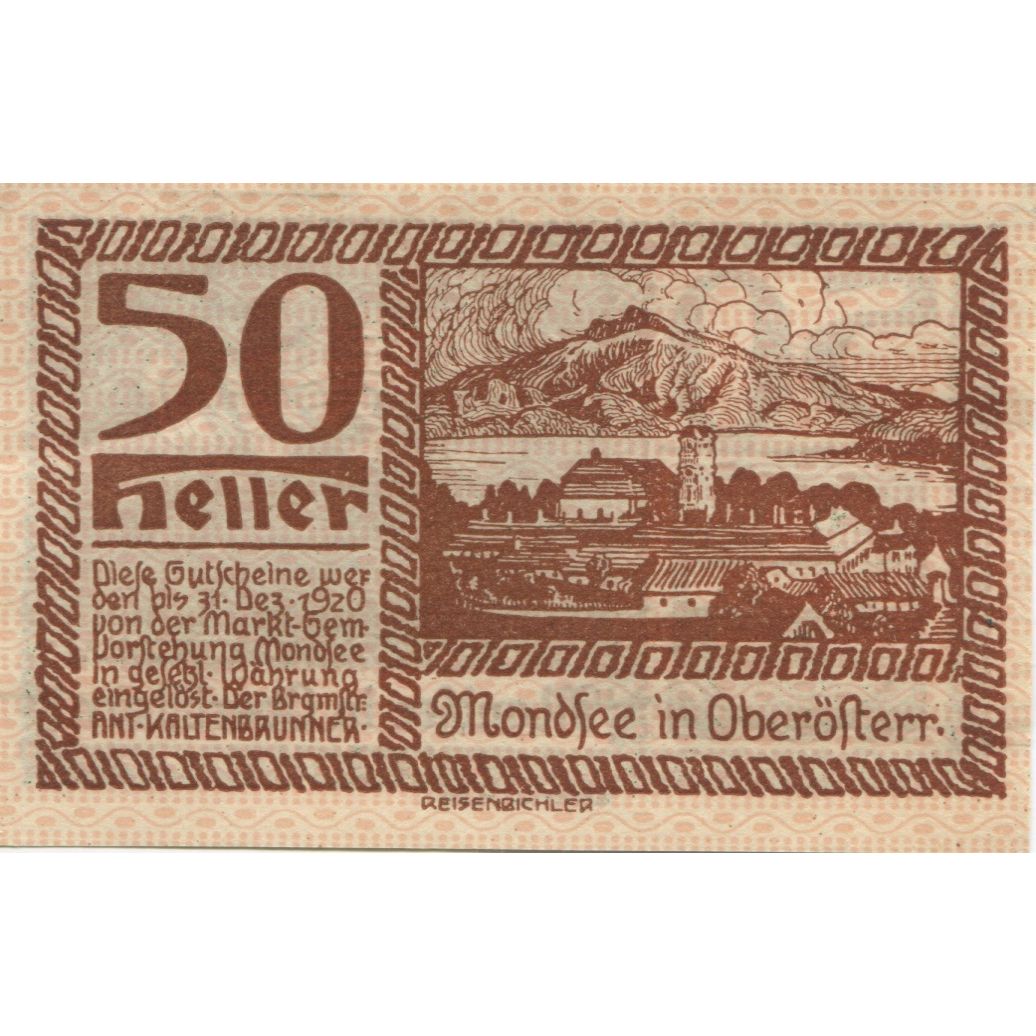 Banknote, Austria, Mondsee, 50 Heller, village 1920-12-31, UNC(63) Mehl:FS 626a1