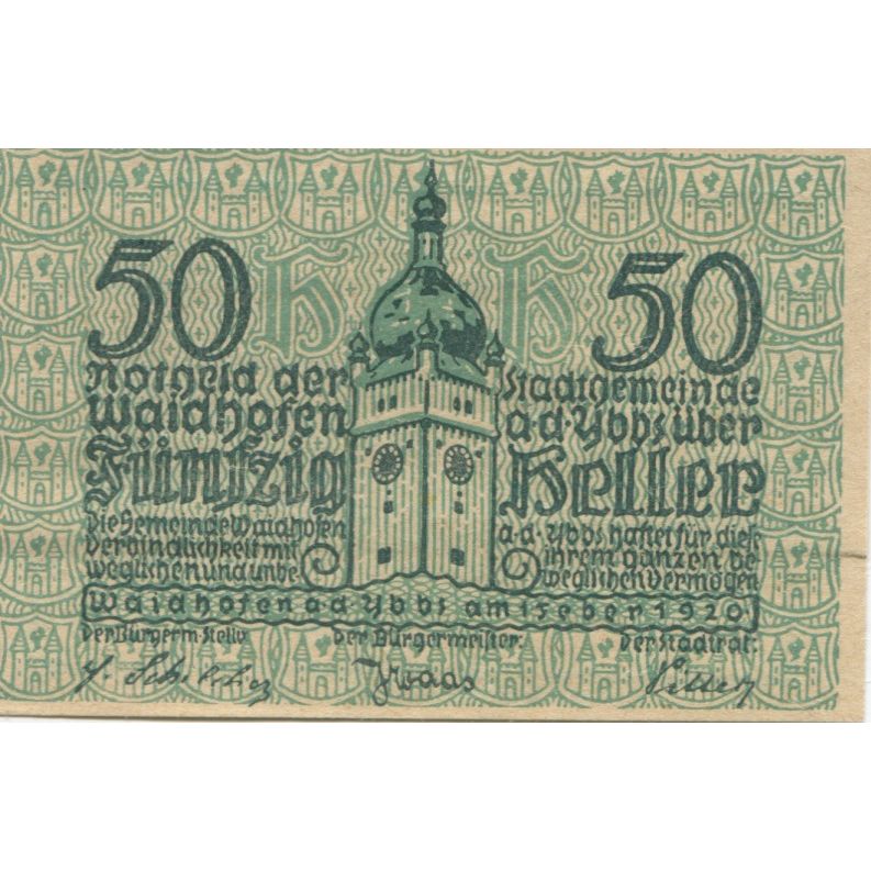 Banknote, Austria, Waidhofen, 50 Heller, tour, 1920 UNC(63) Mehl:FS 1125