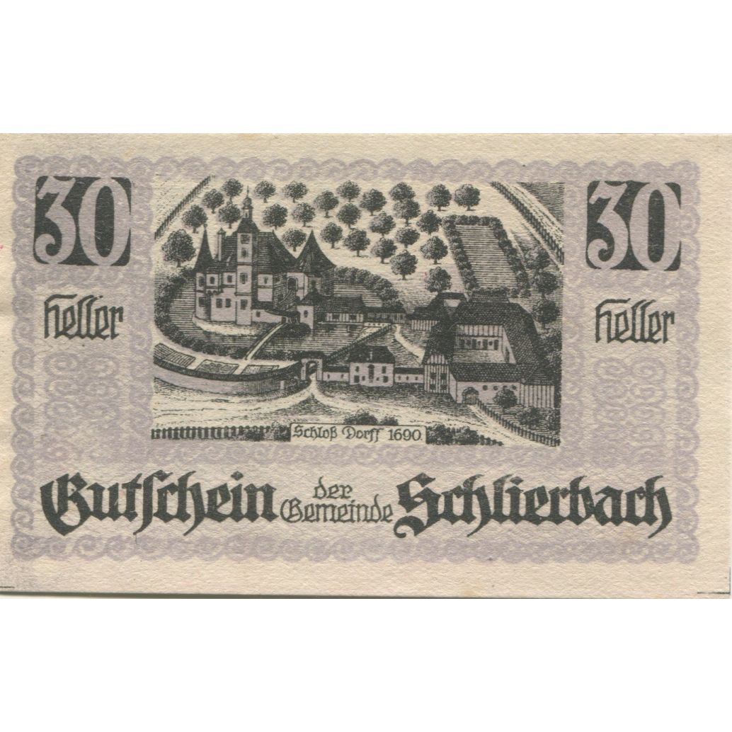 Banknote, Austria, Schlierbach, 30 Heller, château, 1920 UNC(63) Mehl:FS 962I
