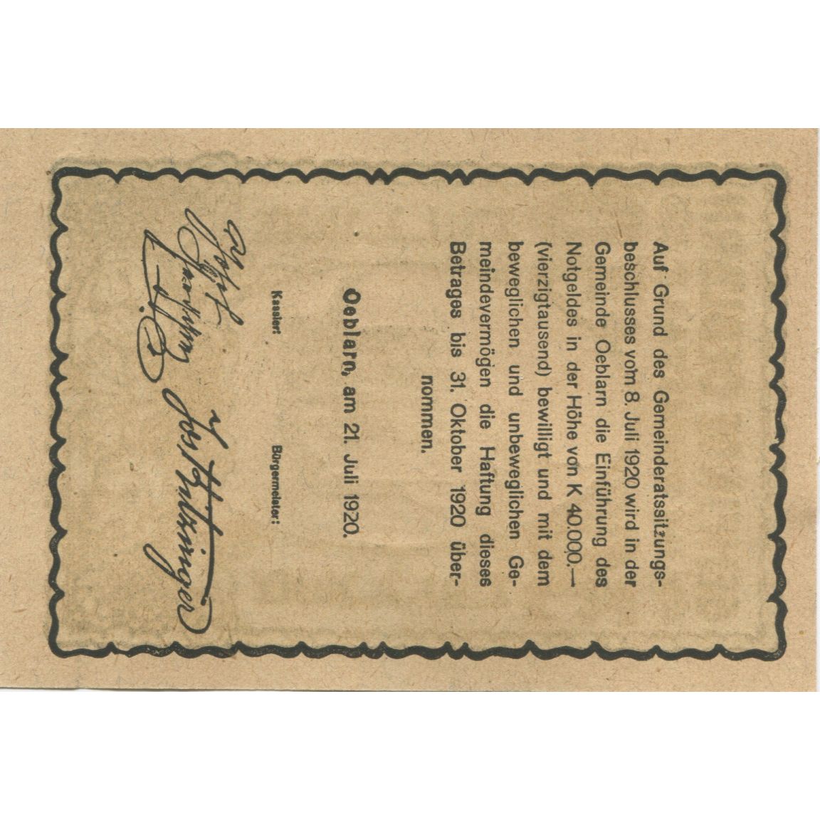 Banknote, Austria, Oeblarn, 30 Heller, rue 1920-10-31, UNC(63) Mehl:FS 700Ib