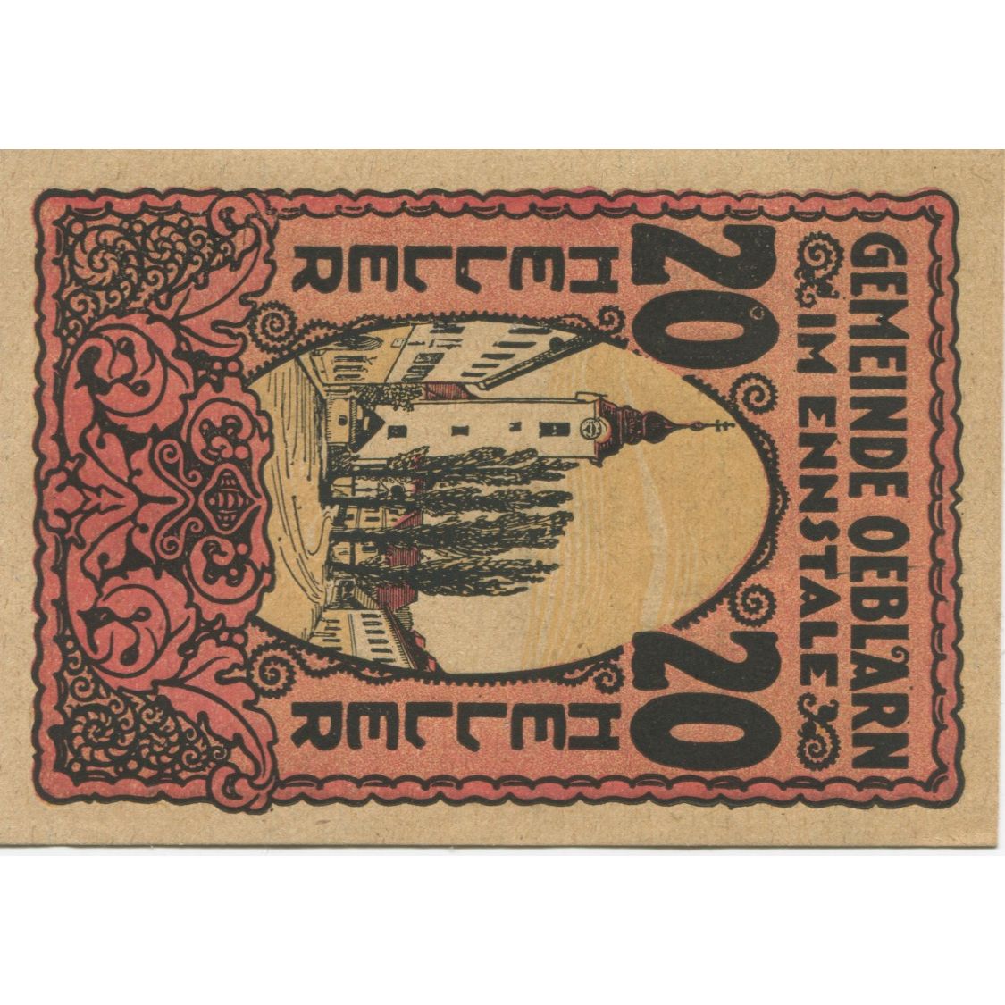 Biljet, Oostenrijk, Oeblarn, 20 Heller, Eglise 1920-10-31, SPL Mehl:FS 700Ib