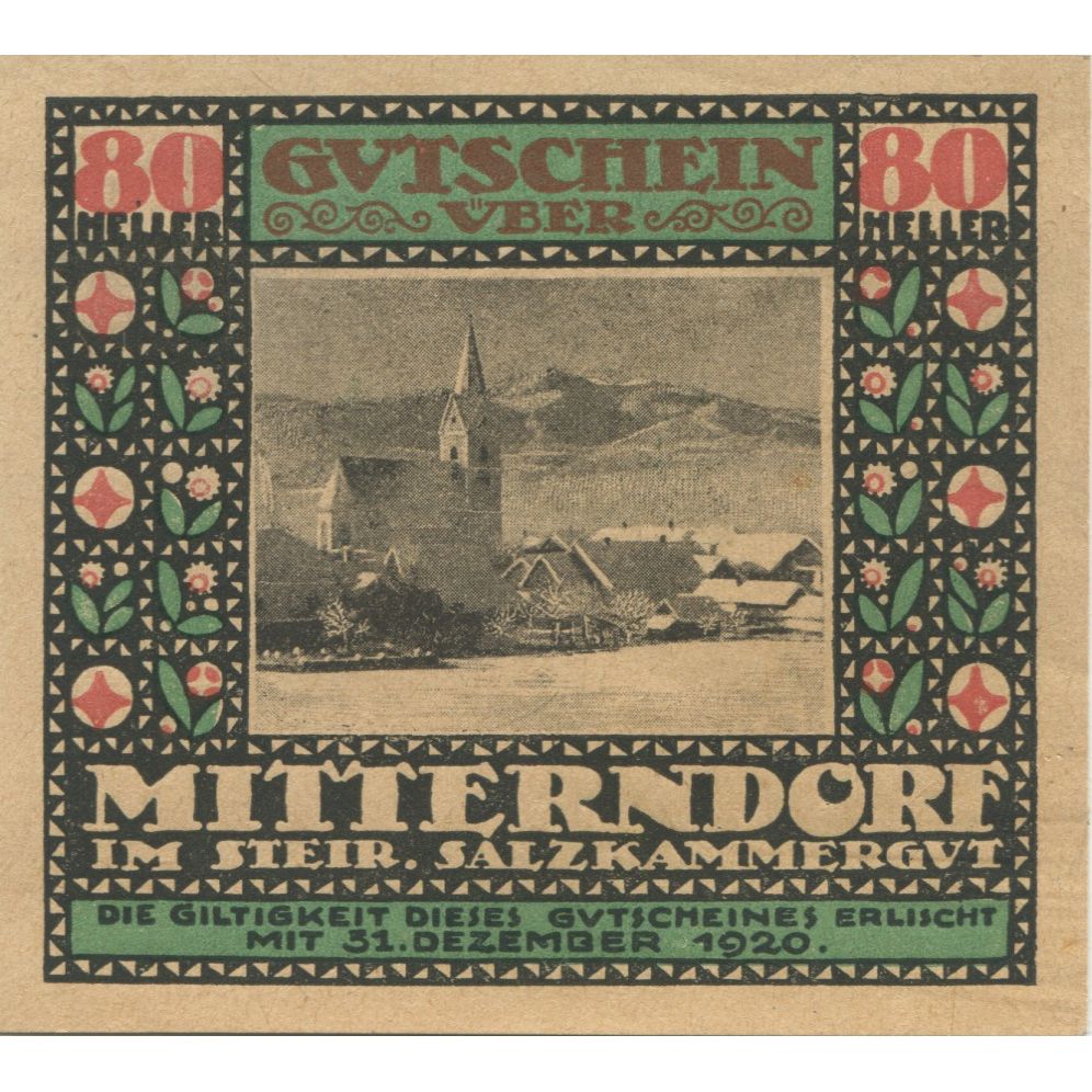Banknote, Austria, Mitterndorf, 80 Heller, village, 1920 UNC(63) Mehl:FS 621
