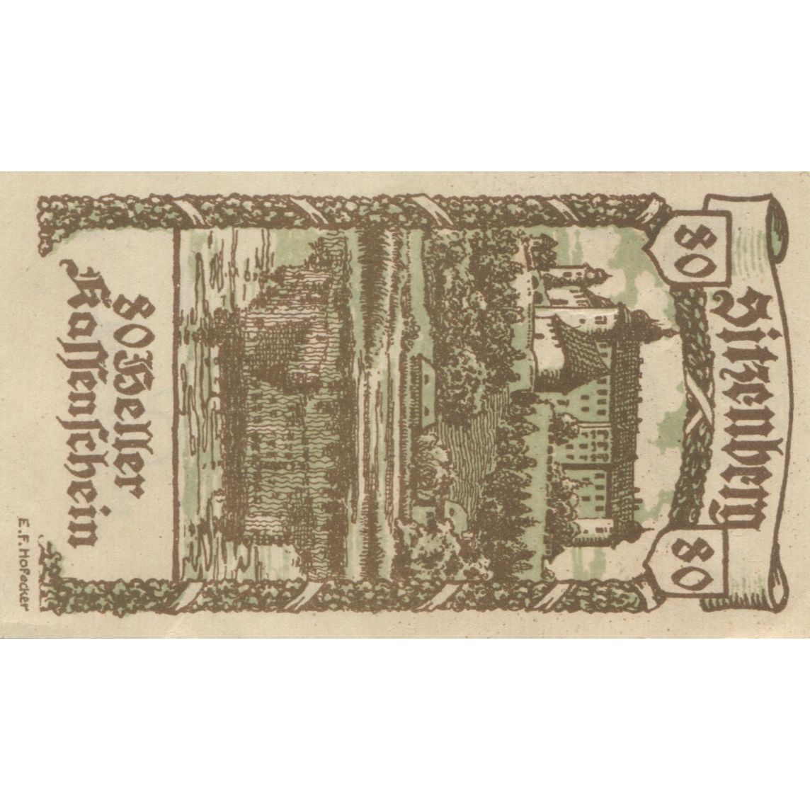 Banknote, Austria, Sitzenberg, 80 Heller, chateau 1, 1920 UNC(63) Mehl:FS 1002