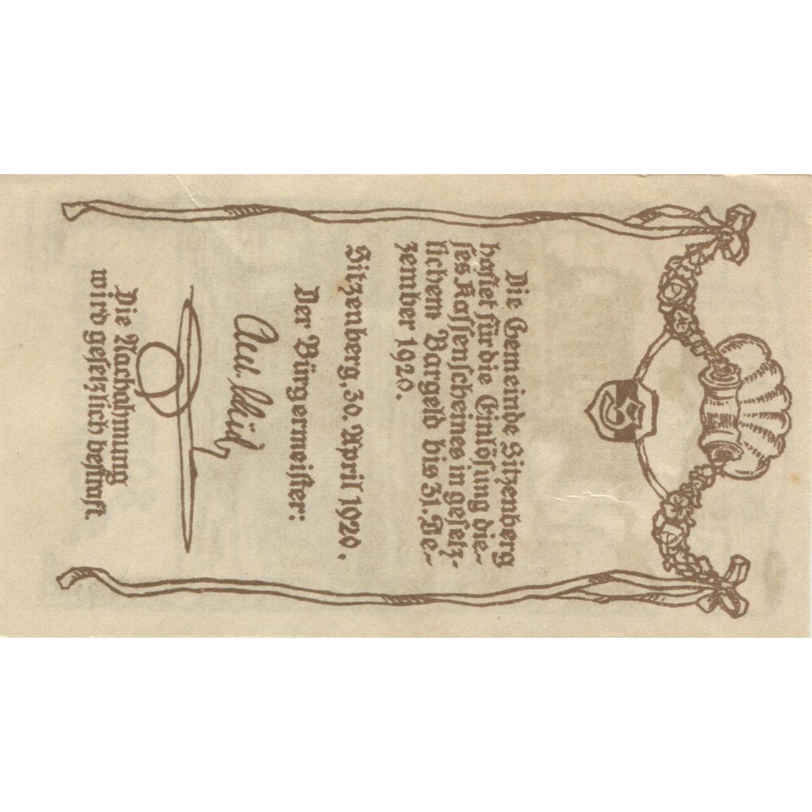 Banknote, Austria, Sitzenberg, 80 Heller, chateau 1, 1920 UNC(63) Mehl:FS 1002