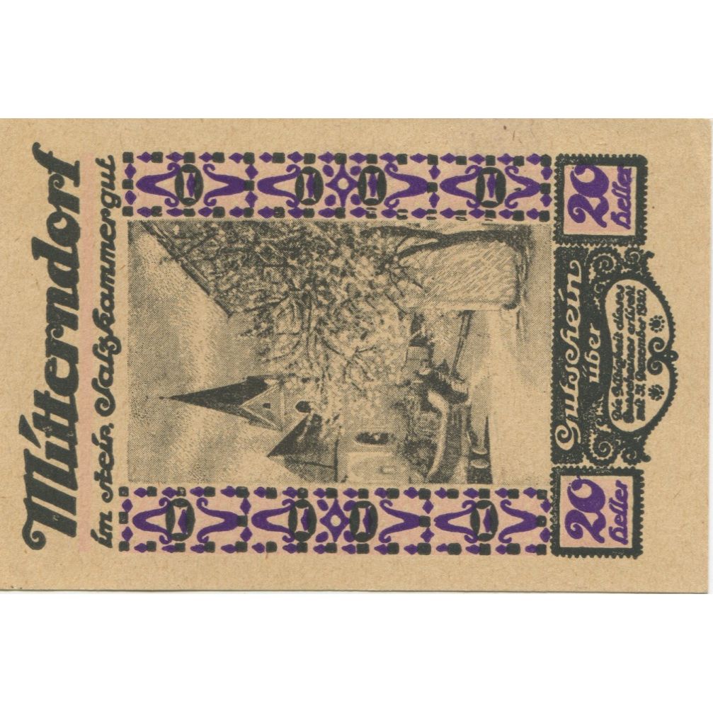 Banknote, Austria, Mitterndorf, 20 Heller, Eglise, 1920 UNC(63) Mehl:FS 621IIa1