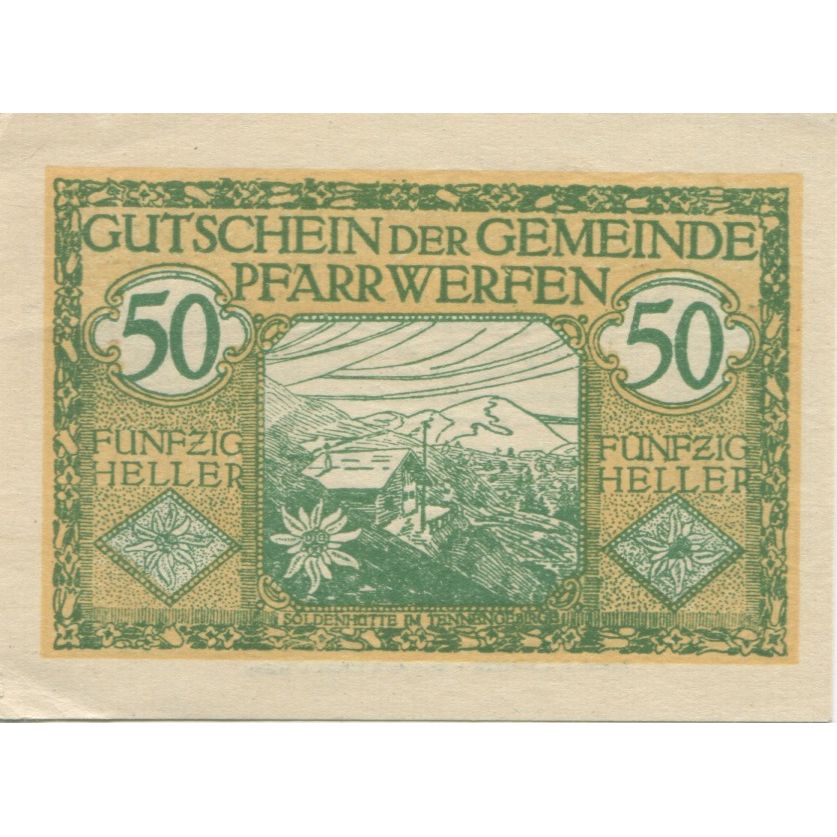 Biljet, Oostenrijk, Pfarrwerfen, 50 Heller, paysage, 1920-12-31 SPL Mehl:FS 745b