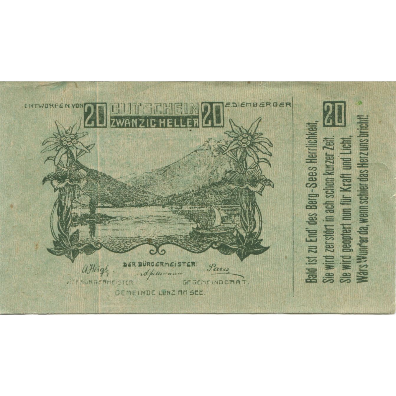 Banknote, Austria, Lunz am See, 20 Heller, fleuve, 1920 AU(55-58) Mehl:FS 571a