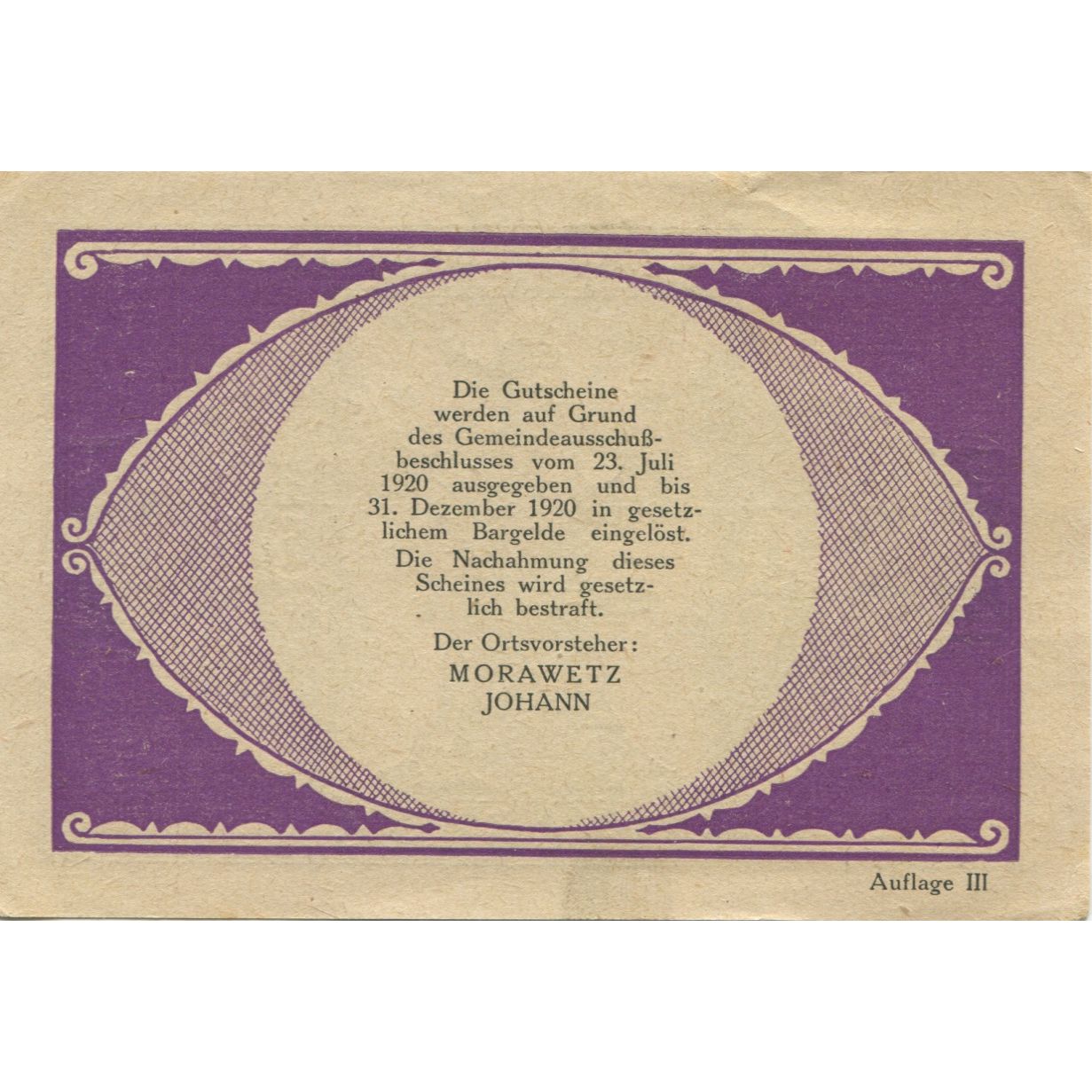 Billete, Austria, Tafelberg, 30 Heller, Blason 1920-12-31, SC Mehl:FS 1054II