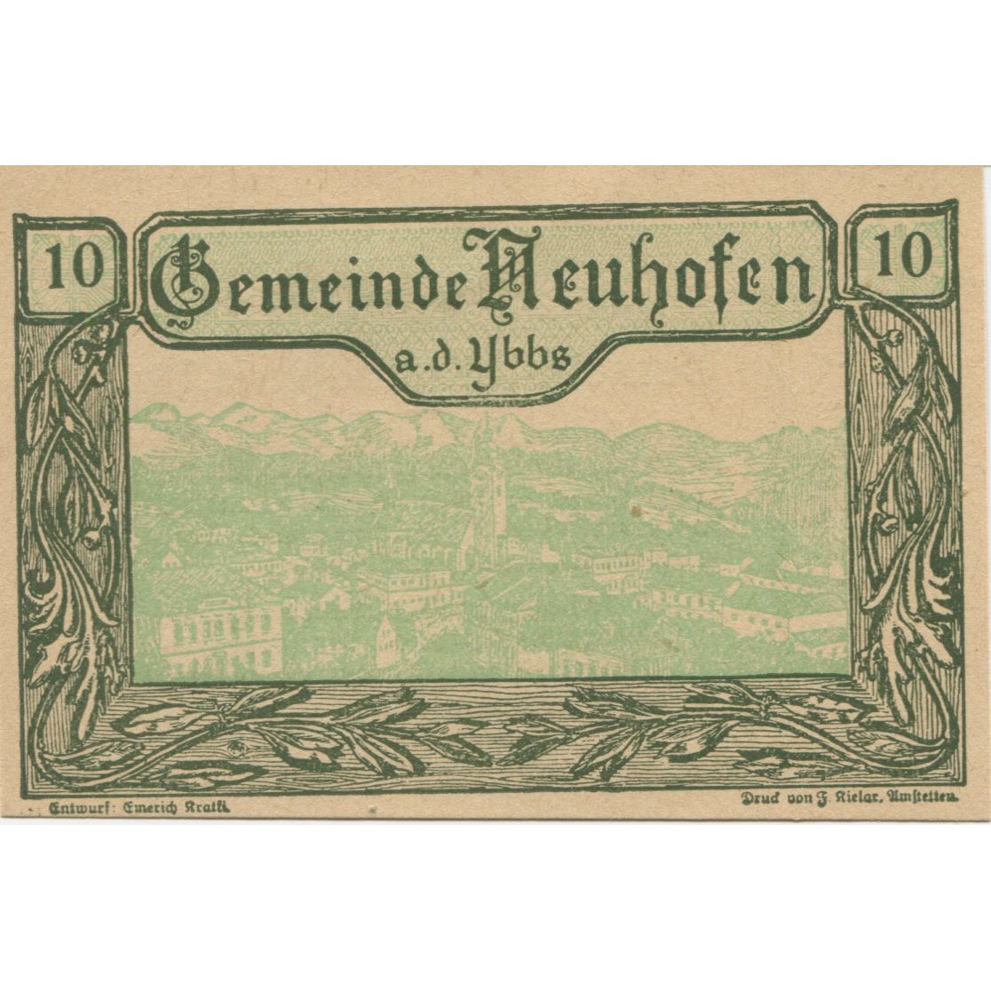Banknote, Austria, Neuhofen, 10 Heller, paysage, 1920 UNC(63) Mehl:FS 650b