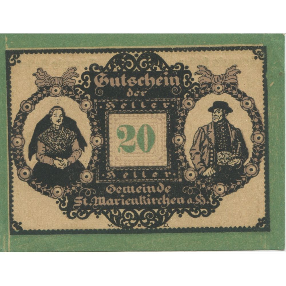 Banknote, Austria, Marienkirchen, 20 Heller, portrait, 1920 UNC(63) Mehl:FS 908
