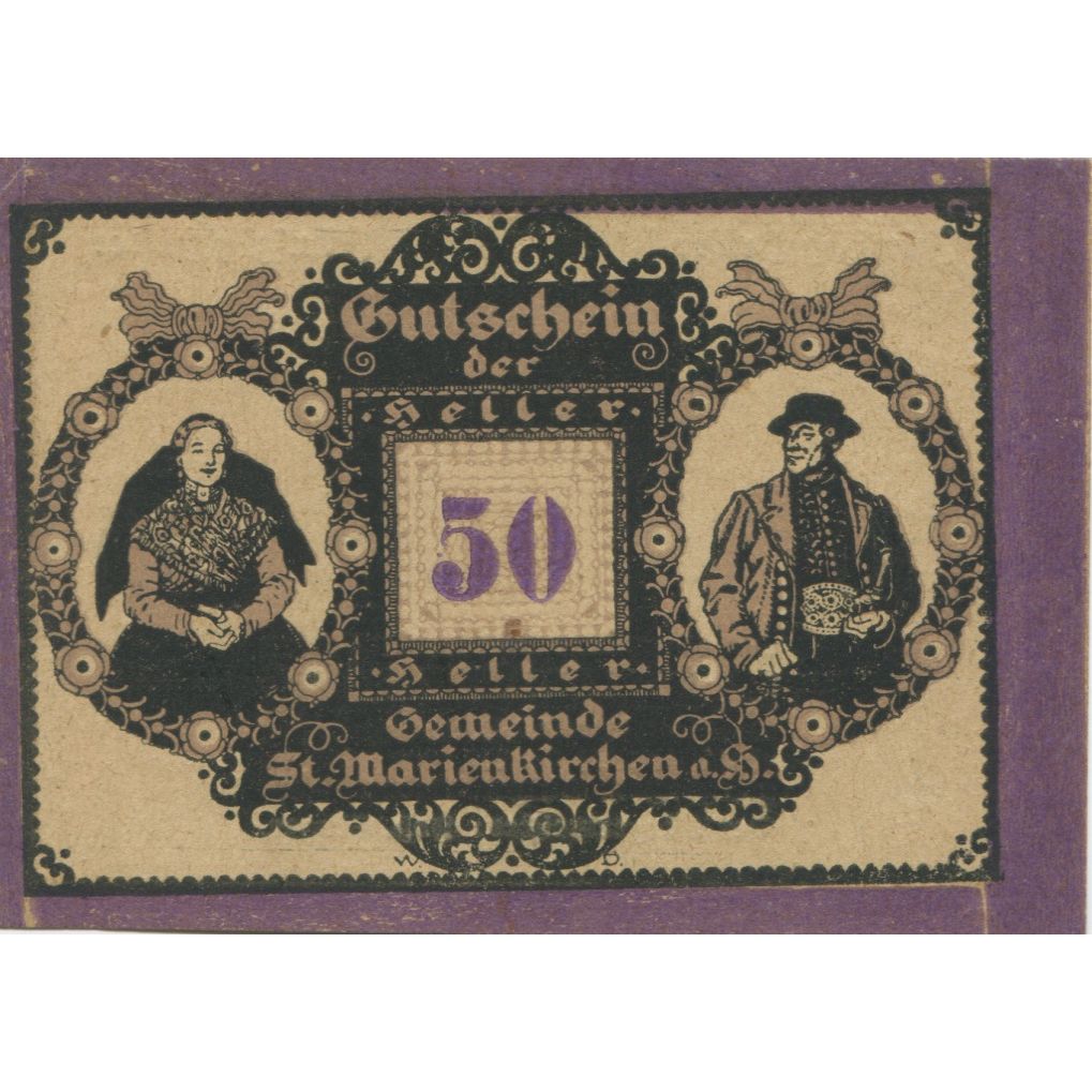 Banknote, Austria, Marienkirchen, 50Heller, personnage, 1920 UNC(63) Mehl:FS 908
