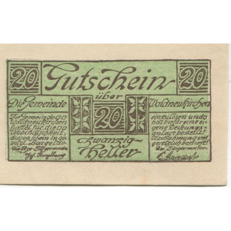 Banknote, Austria, Waldneukirchen 20Heller paysage, 1920, UNC(63), Mehl:FS 1134