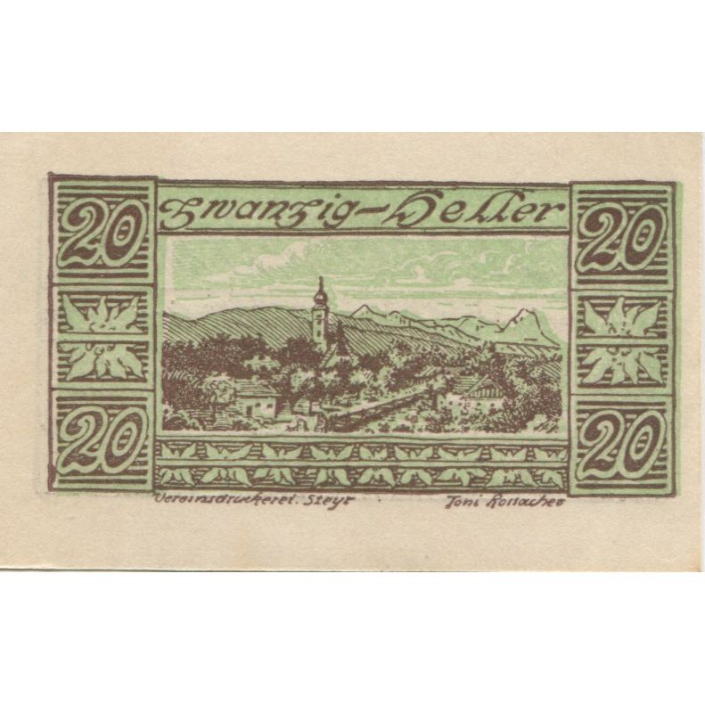 Banknote, Austria, Waldneukirchen 20Heller paysage, 1920, UNC(63), Mehl:FS 1134