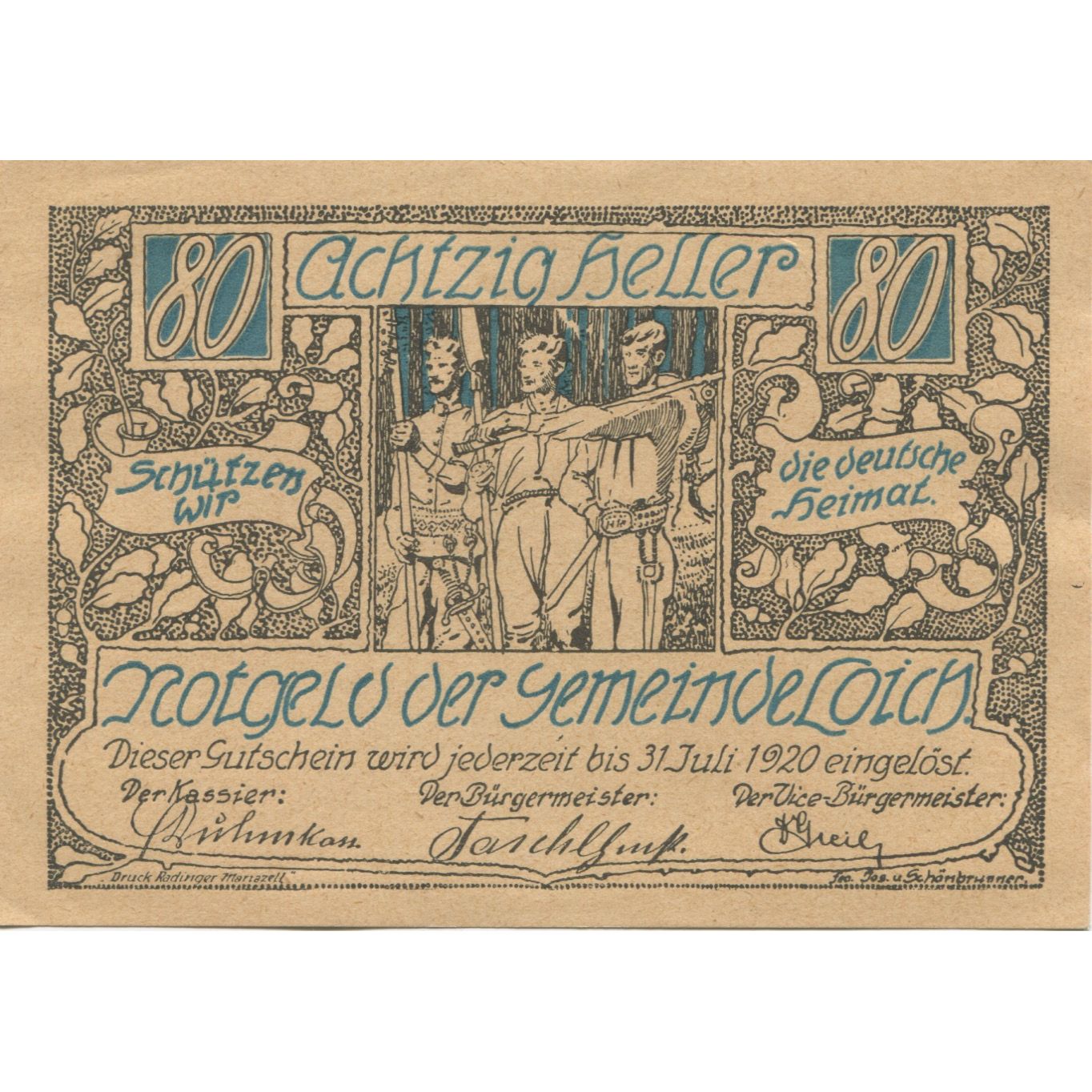 Banknote, Austria, Loïch, 80 Heller, Forêt 1920-07-31, UNC(63), Mehl:FS 562