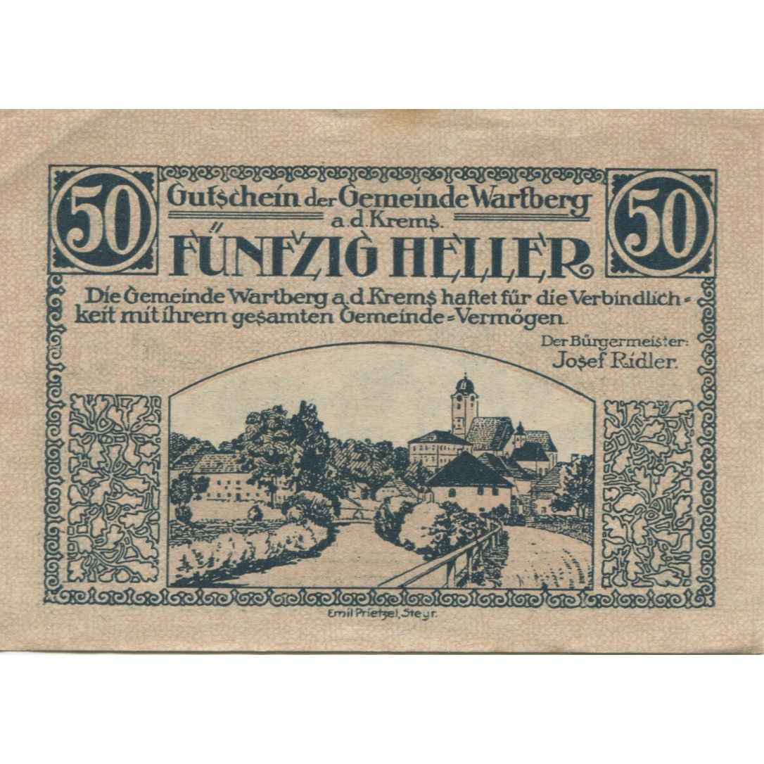 Banknote, Austria, Wartberg, 50 Heller, village, 1920 AU(55-58) Mehl:FS 1141a