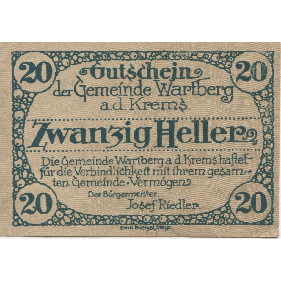 Banknote, Austria, Wartberg, 20 Heller, Eglise 1920-12-31, UNC(63) Mehl:FS 1141a