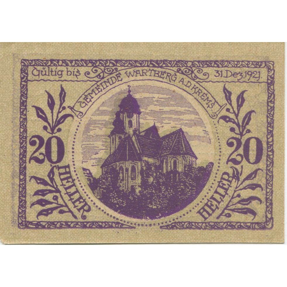 Billete, Austria, Wartberg, 20 Heller, Eglise 1, 1920-12-31, SC Mehl:FS 1141a